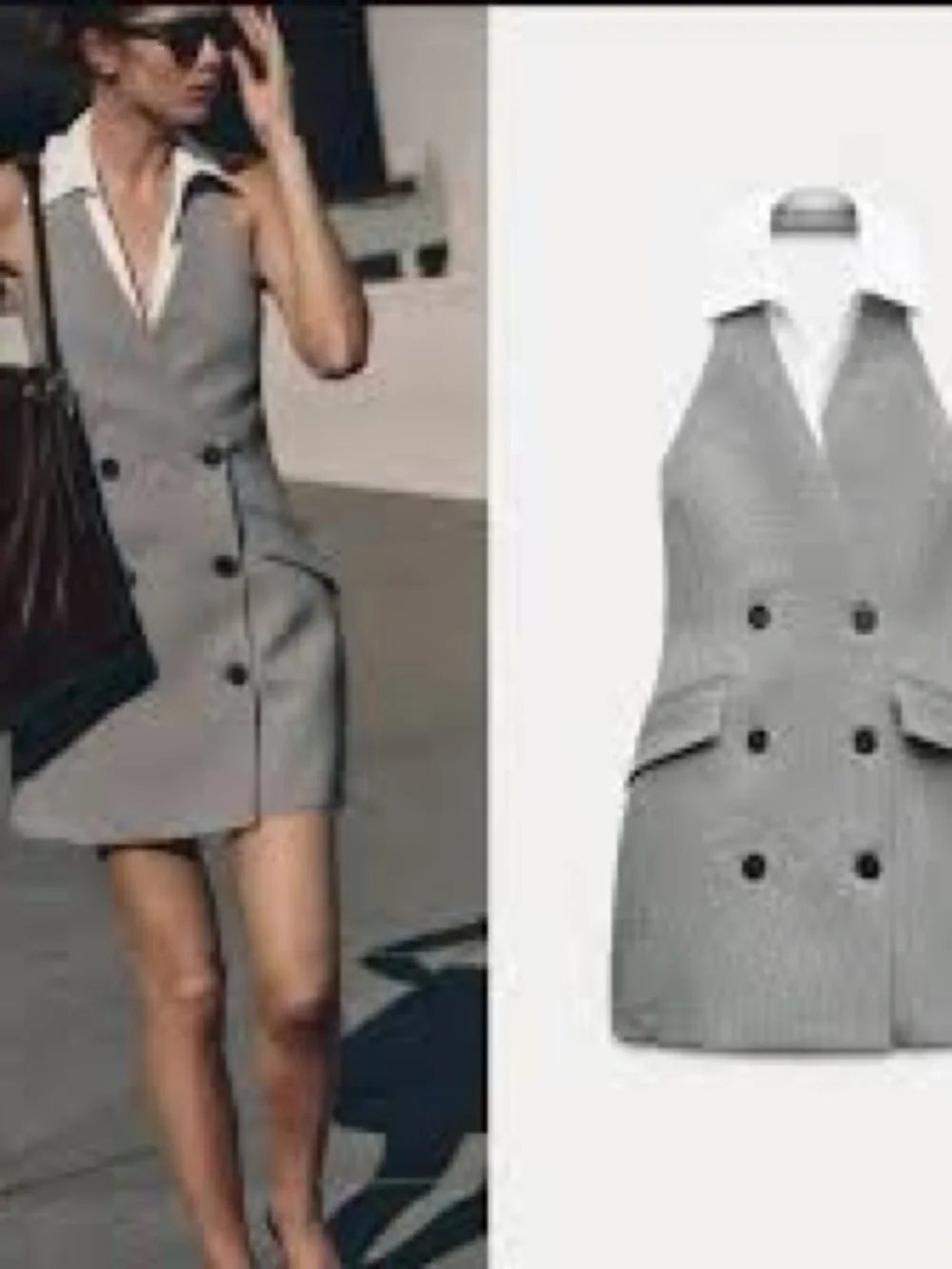 🚨24 Hour Sale 🚨 Zara Double-Breasted Grey Sleeveless Blazer Dress - Picture 1 of 7
